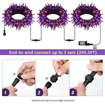 300 LED Halloween Lights, 98.5FT Halloween String Lights with 8 Lighting Modes, Waterproof & Connectable Mini Lights, Plug in for Indoor Outdoor Holiday Party Bedroom Decorations (Purple & Orange)