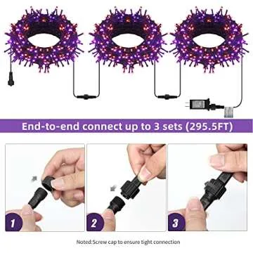 300 LED Halloween Lights, 98.5FT Halloween String Lights with 8 Lighting Modes, Waterproof & Connectable Mini Lights, Plug in for Indoor Outdoor Holiday Party Bedroom Decorations (Purple & Orange)