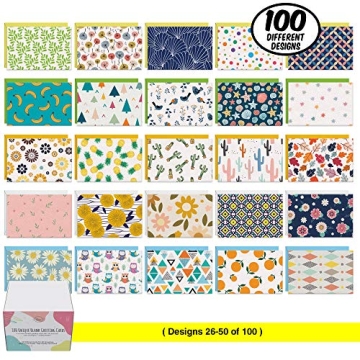 Dessie 100 Unique Blank Cards with Envelopes 4x6