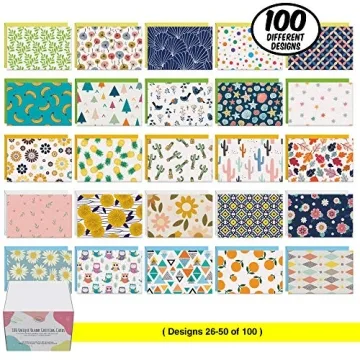 Dessie 100 Unique Blank Cards with Envelopes 4x6