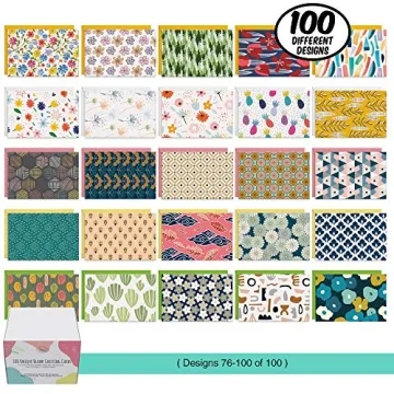 Dessie 100 Unique Blank Cards with Envelopes 4x6