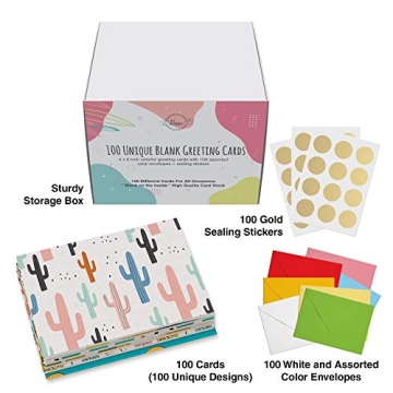 Dessie 100 Unique Blank Cards with Envelopes 4x6