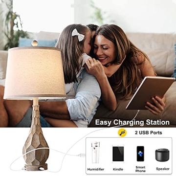 Dungoo Vintage Charm Farmhouse Lamp Set with USB Ports