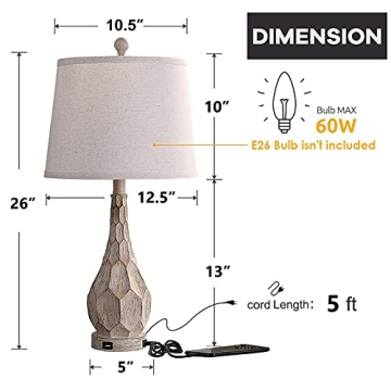 Dungoo Vintage Charm Farmhouse Lamp Set with USB Ports