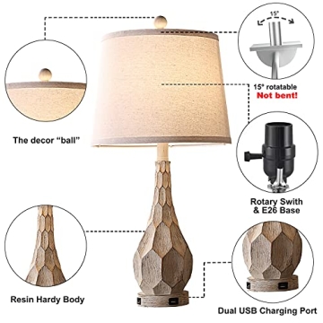 Dungoo Vintage Charm Farmhouse Lamp Set with USB Ports