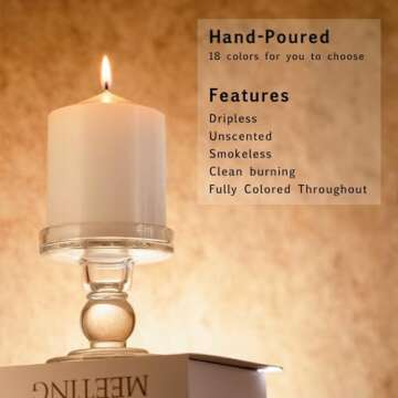 MOZEAL 3" x 4" Hand-Poured Unscented White Pillar Candles,Dripless Candles Set of 3,Smokeless,Clean ...