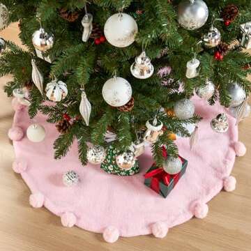 JOIEDOMI Pink Christmas Tree Skirt 36 Inch Elegant Decor
