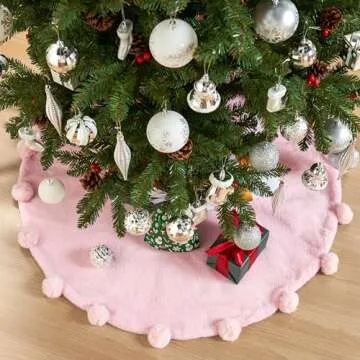 JOIEDOMI Pink Christmas Tree Skirt 36 Inch Elegant Decor
