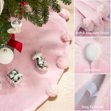 JOIEDOMI Pink Christmas Tree Skirt 36 Inch Elegant Decor