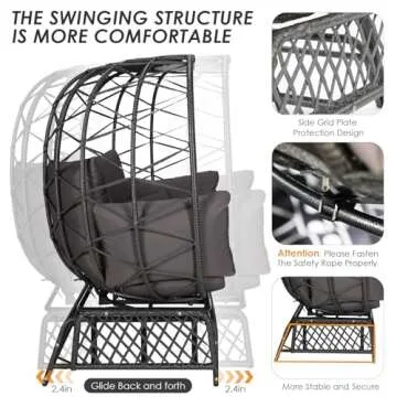RADIATA Oversized Wicker Double Egg Chair w/ 7 Cushions 500lb Capacity Lounge Basket with Strong Heavy-Duty Steel Frame for Indoor Outdoor Patio Backyard Living Room (Gray)