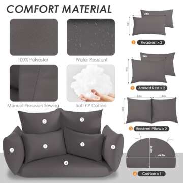 RADIATA Oversized Wicker Double Egg Chair w/ 7 Cushions 500lb Capacity Lounge Basket with Strong Heavy-Duty Steel Frame for Indoor Outdoor Patio Backyard Living Room (Gray)