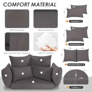 RADIATA Oversized Wicker Double Egg Chair w/ 7 Cushions 500lb Capacity Lounge Basket with Strong Heavy-Duty Steel Frame for Indoor Outdoor Patio Backyard Living Room (Gray)