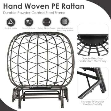 RADIATA Oversized Wicker Double Egg Chair w/ 7 Cushions 500lb Capacity Lounge Basket with Strong Heavy-Duty Steel Frame for Indoor Outdoor Patio Backyard Living Room (Gray)