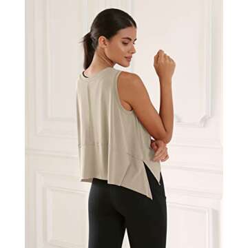 ODODOS Modal Soft Sleeveless Crop Top for Women Athletic Tee Gym Workout Cropped Yoga Tank, Abalone, Medium