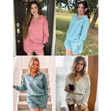 MEROKEETY Women's 2024 Fall Oversized Pajamas Lounge Sets Long Sleeve Tops and Shorts Sweatsuit with Pockets, LightGrey, L