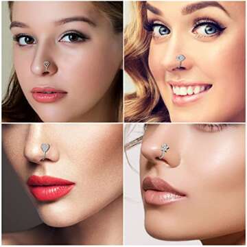 25 Pcs Multi-Style Fake Nose Rings for Women and Men - 14k Gold Plated Copper African Nose Cuff Non ...