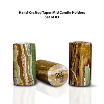 STONES N CRAFTS Set of 3 Marble Pillar Candle Holder, Onyx Unique Candles Christmas Decorative Candles Holders for Pillar Candles for Home Decor, Zen Decor, Fireplace Decor and Spa Décor
