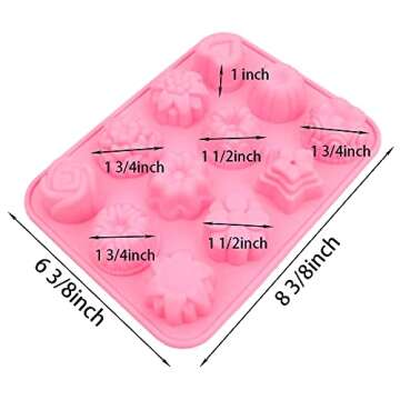 BAKER DEPOT Silicone Bakeware Mold For cake chocolate Jelly Pudding Dessert Molds 12 Holes With Flower Heart Shape Set of 3