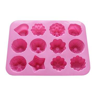 BAKER DEPOT Silicone Bakeware Mold For cake chocolate Jelly Pudding Dessert Molds 12 Holes With Flower Heart Shape Set of 3