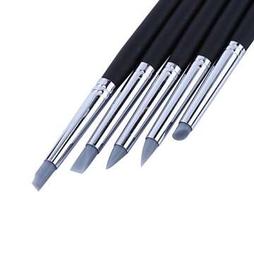 5pcs Clay Color Shaping Modeling Flexible Silicone Wax Clay Sculpting Carving Pottery Making Tool Pen with Black Wood Handles
