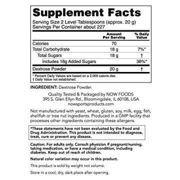 NOW Foods Sports Nutrition, Dextrose Powder (Monosaccharide), Energy Production*, 10-Pound