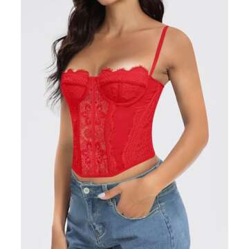 AENLLEY Fashion Lace Bustier Corset Crop Tops for Women with Buckle - Sexy Going Out Top
