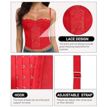 AENLLEY Fashion Lace Bustier Corset Crop Tops for Women with Buckle - Sexy Going Out Top