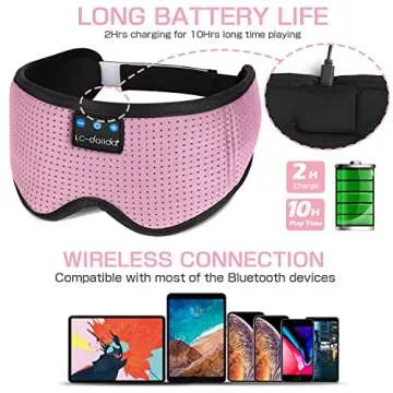 Sleep Mask with Bluetooth Headphones,LC-dolida Sleep Headphones Bluetooth Sleep Mask 3D Sleeping Headphones for Side Sleepers Best Gift and Travel Essential (Classical Pink)