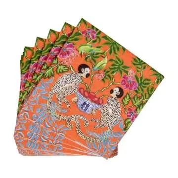 Caspari Monkeys Paper Cocktail Napkins in Orange - Two Packs of 20