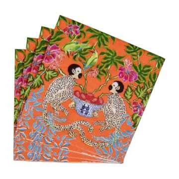 Caspari Monkeys Paper Cocktail Napkins in Orange - Two Packs of 20