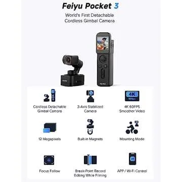 FeiyuTech Pocket 3 kit -Remote Handle &Camera 4K 60FPS Camera with Handheld 3-Axis Stabilizer, Pocket Action Camera, AI Tracking, Detachable Handle, Magnets for YouTube TikTok Video Vlog
