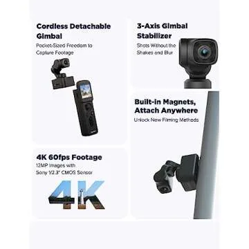 FeiyuTech Pocket 3 kit -Remote Handle &Camera 4K 60FPS Camera with Handheld 3-Axis Stabilizer, Pocket Action Camera, AI Tracking, Detachable Handle, Magnets for YouTube TikTok Video Vlog