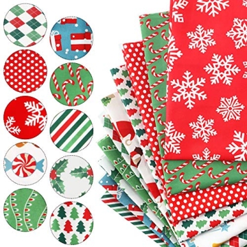 10 Christmas Cotton Fabric Squares for Craft Projects