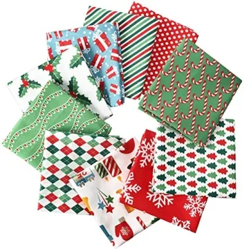 10 Christmas Cotton Fabric Squares for Craft Projects