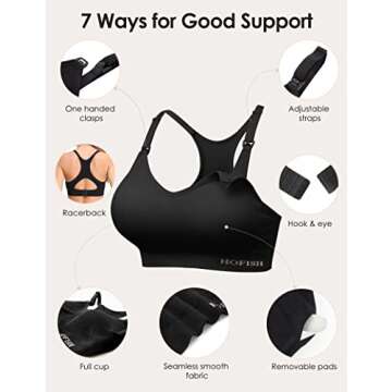 HOFISH Women’s Seamless Support Nursing Bras Medium Impact Maternity Nursing Sports Bras Full Bust Breastfeeding Bra Fit Wearable Pumps Pregnancy Postpartum Must-Have BlackBeige M