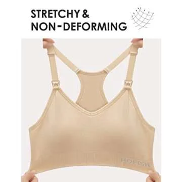 HOFISH Women’s Seamless Support Nursing Bras Medium Impact Maternity Nursing Sports Bras Full Bust Breastfeeding Bra Fit Wearable Pumps Pregnancy Postpartum Must-Have BlackBeige M