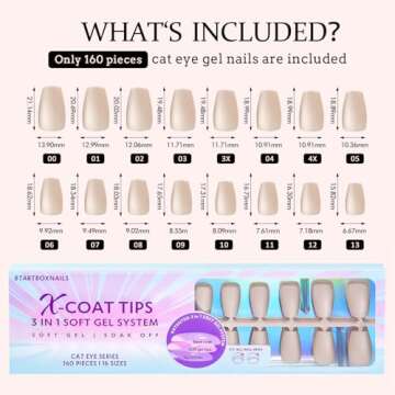 BTArtboxnails Cat Eye XCOATTIPS - Soft Gel Coffin Nail Tips, Glitter Press On Nails Short, Soak Off Acrylic Fake Nails Glue On Nails In 16 Sizes - 160 Nail Extension Set, Aurora