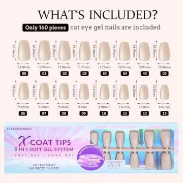 BTArtboxnails Cat Eye XCOATTIPS - Soft Gel Coffin Nail Tips, Glitter Press On Nails Short, Soak Off Acrylic Fake Nails Glue On Nails In 16 Sizes - 160 Nail Extension Set, Aurora