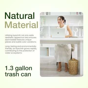 Tidita 1.3 Gallons Wicker Woven Waste Basket with Lid - Eco-Friendly Trash Can for Home