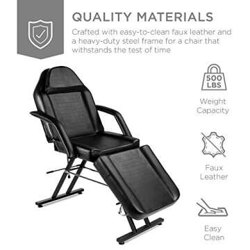 Best Choice Products 71in 3-Section Multipurpose Massage Bed, Spa & Salon Facial, Tattoo Chair w/Hydraulic Stool, Removable Headrest, Facial Cradle, Towel Hanger - Black