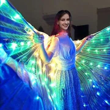 COWINTIC LED Isis Wing - Belly Dance Glow Light Up Costume Party Club Wear Angel Wings with Sticks f...