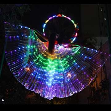 COWINTIC LED Isis Wing - Belly Dance Glow Light Up Costume Party Club Wear Angel Wings with Sticks for Women(Adult, rainbow)