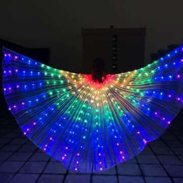 COWINTIC LED Isis Wing - Belly Dance Glow Light Up Costume Party Club Wear Angel Wings with Sticks for Women(Adult, rainbow)