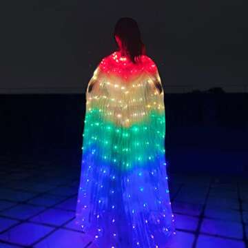 COWINTIC LED Isis Wing - Belly Dance Glow Light Up Costume Party Club Wear Angel Wings with Sticks for Women(Adult, rainbow)