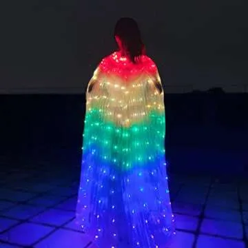 COWINTIC LED Isis Wing - Belly Dance Glow Light Up Costume Party Club Wear Angel Wings with Sticks for Women(Adult, rainbow)
