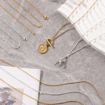 Lemonkey 24 Pack Necklace Chains Bulk,Gold and Silver Plated DIY Cable Link Chains for Jewelry Making 24 Inches