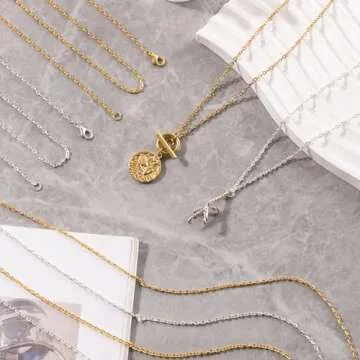 Lemonkey 24 Pack Necklace Chains Bulk,Gold and Silver Plated DIY Cable Link Chains for Jewelry Making 24 Inches