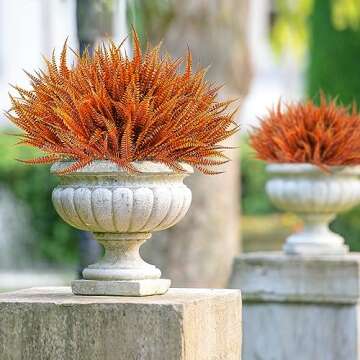 Sggvecsy 12 Bundles Artificial Boston Fern Fall Plant Fake Bushes Artificial Shrubs Outdoor Greenery UV Resistant Plants Faux Plastic Plants for Home Garden Indoor Fall Thanksgiving Autumn Decor(Fall)