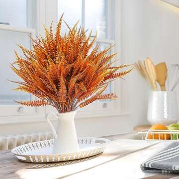 Sggvecsy 12 Bundles Artificial Boston Fern Fall Plant Fake Bushes Artificial Shrubs Outdoor Greenery UV Resistant Plants Faux Plastic Plants for Home Garden Indoor Fall Thanksgiving Autumn Decor(Fall)