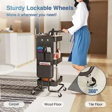 DTK 3 Tier Metal Rolling Cart for Kitchen and Office